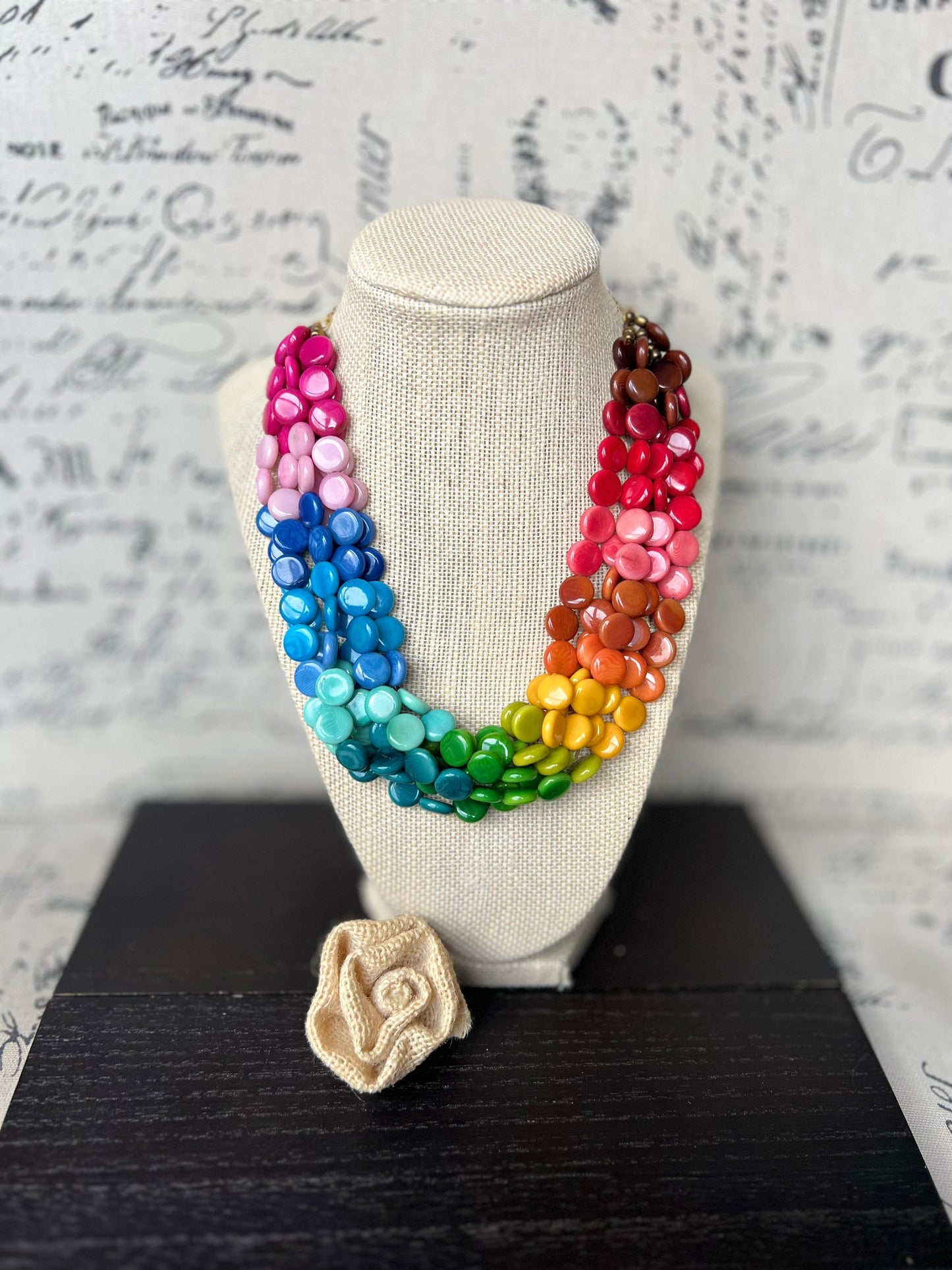 Rainbow statement necklace Big bold necklace Wearable art Tagua jewelry Artsy gifts Pride jewelry Art to wear Multi strand necklace