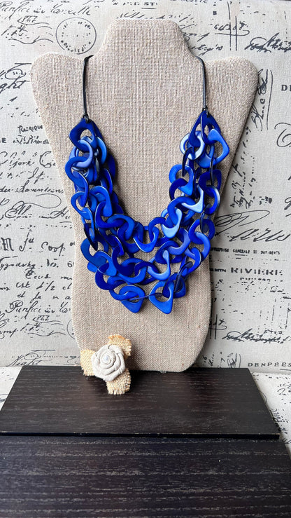Royal blue big bold chunky necklace Tagua nut jewelry Adjustable collar Statement necklaces Fall fashion 2025s for wife Beach fashion trends