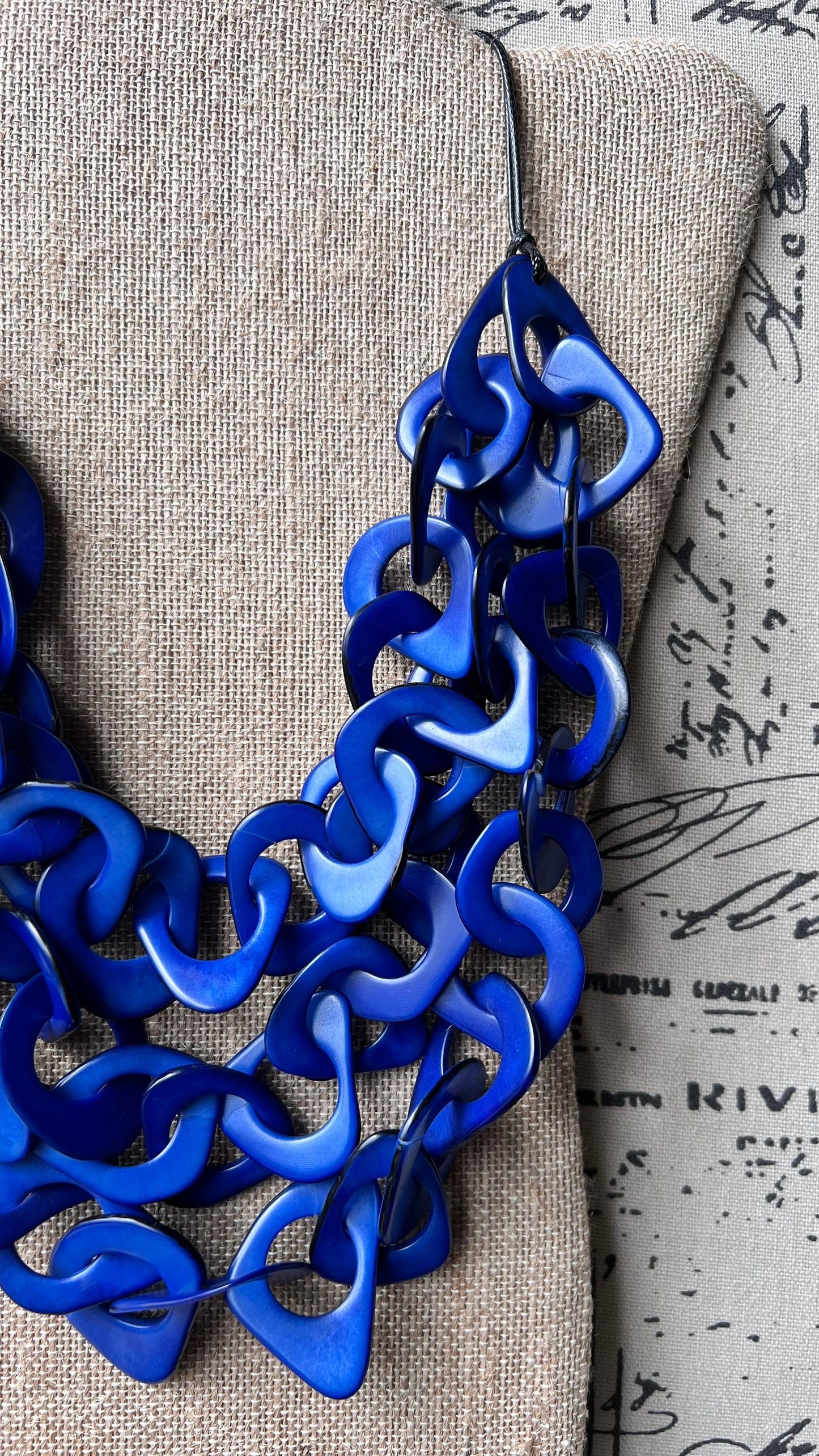 Royal blue big bold chunky necklace Tagua nut jewelry Adjustable collar Statement necklaces Fall fashion 2025s for wife Beach fashion trends