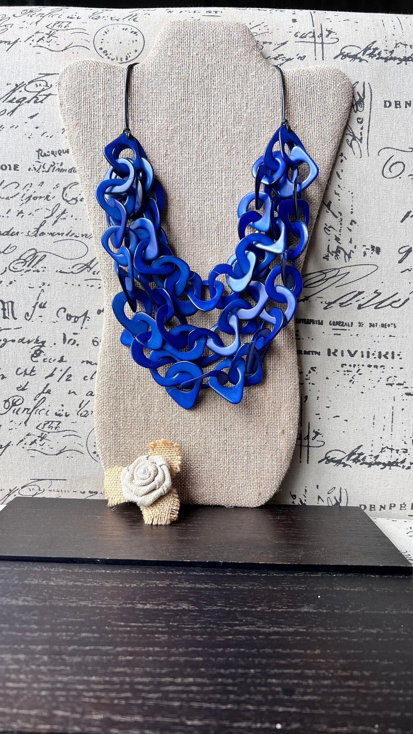Royal blue big bold chunky necklace Tagua nut jewelry Adjustable collar Statement necklaces Fall fashion 2025s for wife Beach fashion trends
