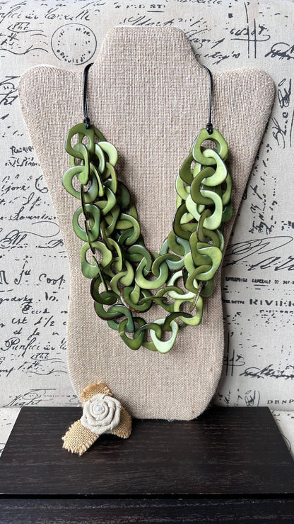 Olive green beaded necklace Tagua jewelry Mothers day gifts for mom Adjustable collar Big bold chunky necklaces Beach fashion trends
