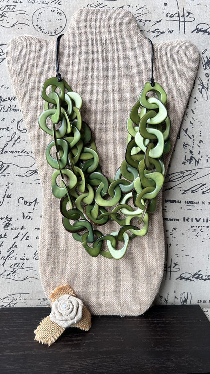 Olive green beaded necklace Tagua jewelry Mothers day gifts for mom Adjustable collar Big bold chunky necklaces Beach fashion trends