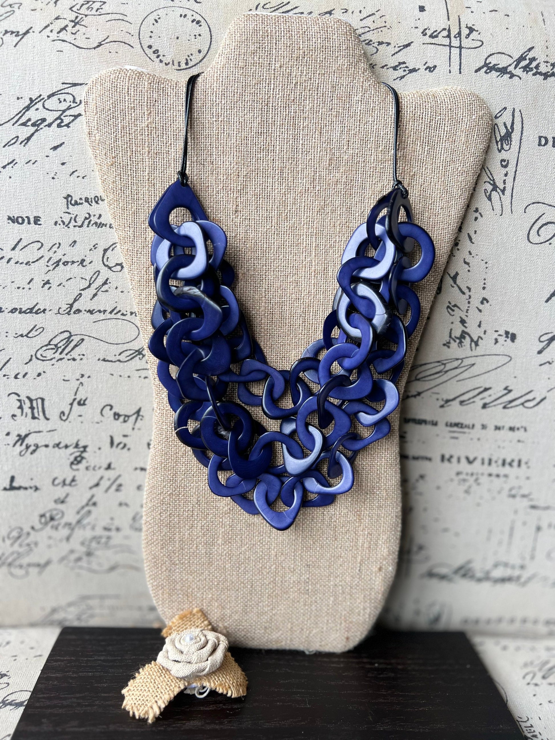 Lavender blue necklace Adjustable cord Christmas gift for wife Tagua jewelry Wearable art Fall fashion trends Multi strand necklace