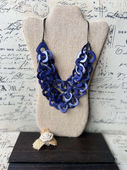 Lavender blue necklace Adjustable cord Christmas gift for wife Tagua jewelry Wearable art Fall fashion trends Multi strand necklace