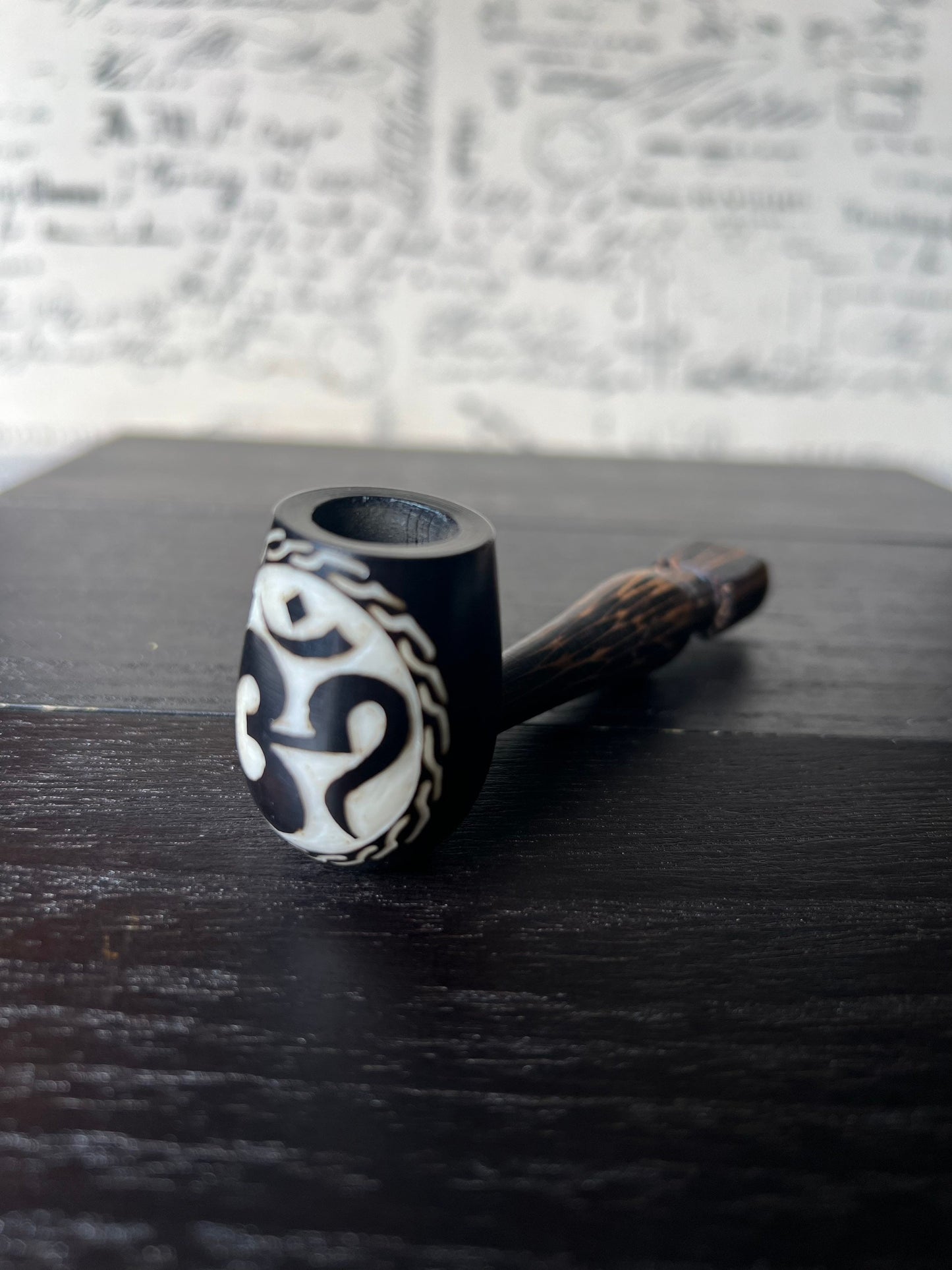 Om sign smoking pipe Handcrafted smoking bowl Tagua nut Unique tribal hand pipe Shamanic healing tools Hippie style pipe Fall fashion 2025s