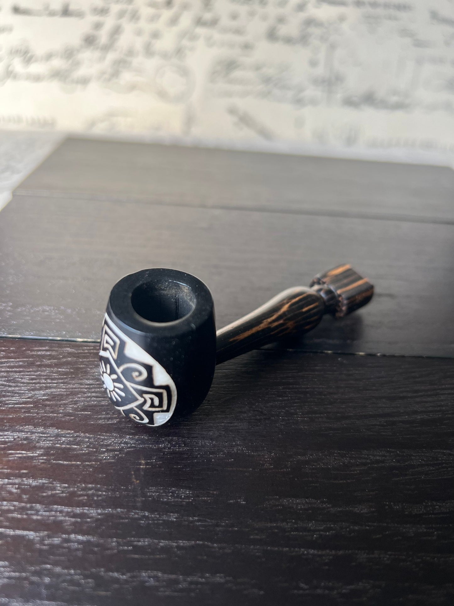 Sun smoking pipe Handcrafted smoking bowl Tagua nut and wood pipe Unique tribal hand pipe Shamanic healing tools Hippie style pipe Organic