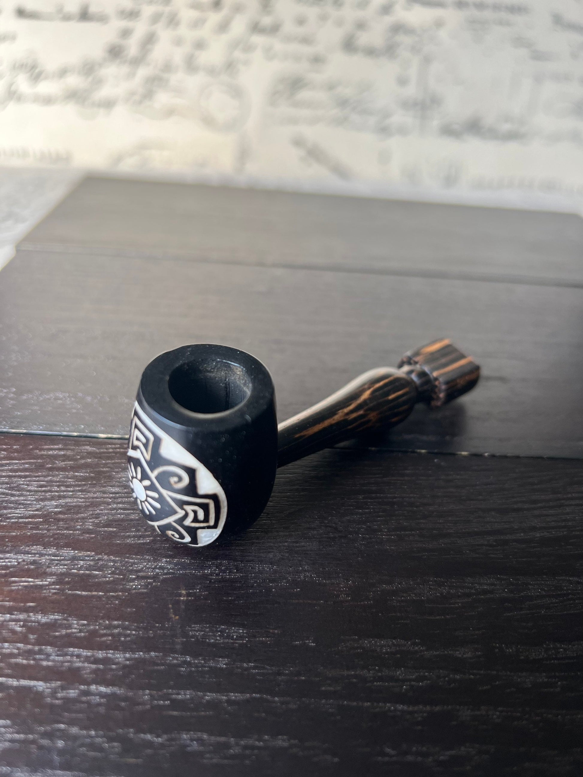 Sun smoking pipe Handcrafted smoking bowl Tagua nut and wood pipe Unique tribal hand pipe Shamanic healing tools Hippie style pipe Organic