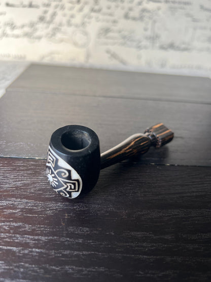 Sun smoking pipe Handcrafted smoking bowl Tagua nut and wood pipe Unique tribal hand pipe Shamanic healing tools Hippie style pipe Organic
