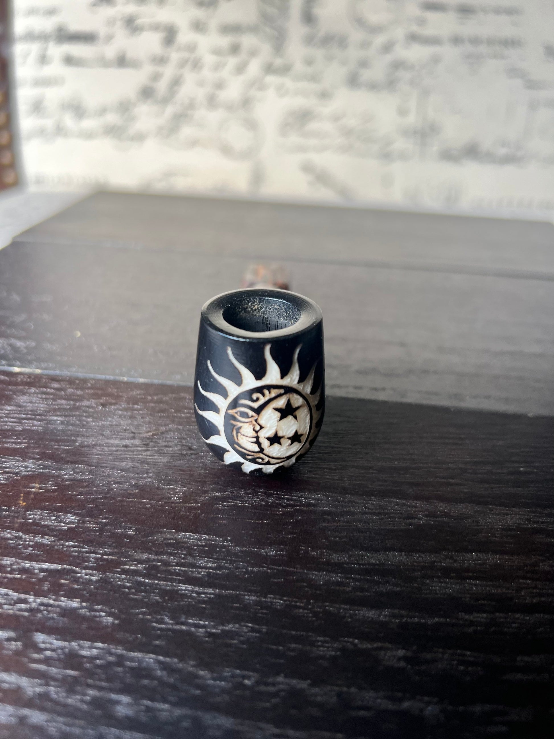 Sun moon stars smoking pipe Handcrafted smoking bowl Tagua nut Unique tribal hand pipe Shamanic healing tools Hippie style pipe Gift for her