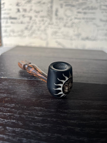 Sun moon stars smoking pipe Handcrafted smoking bowl Tagua nut Unique tribal hand pipe Shamanic healing tools Hippie style pipe Gift for her