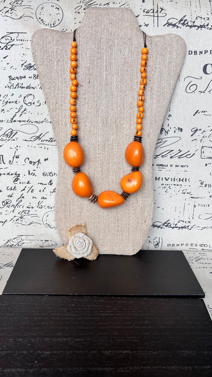 Orange extra long necklace Lightweight adjustable cord necklace Anniversary gifts for wife Art to wear Tagua jewelry Fall fashion 2025s