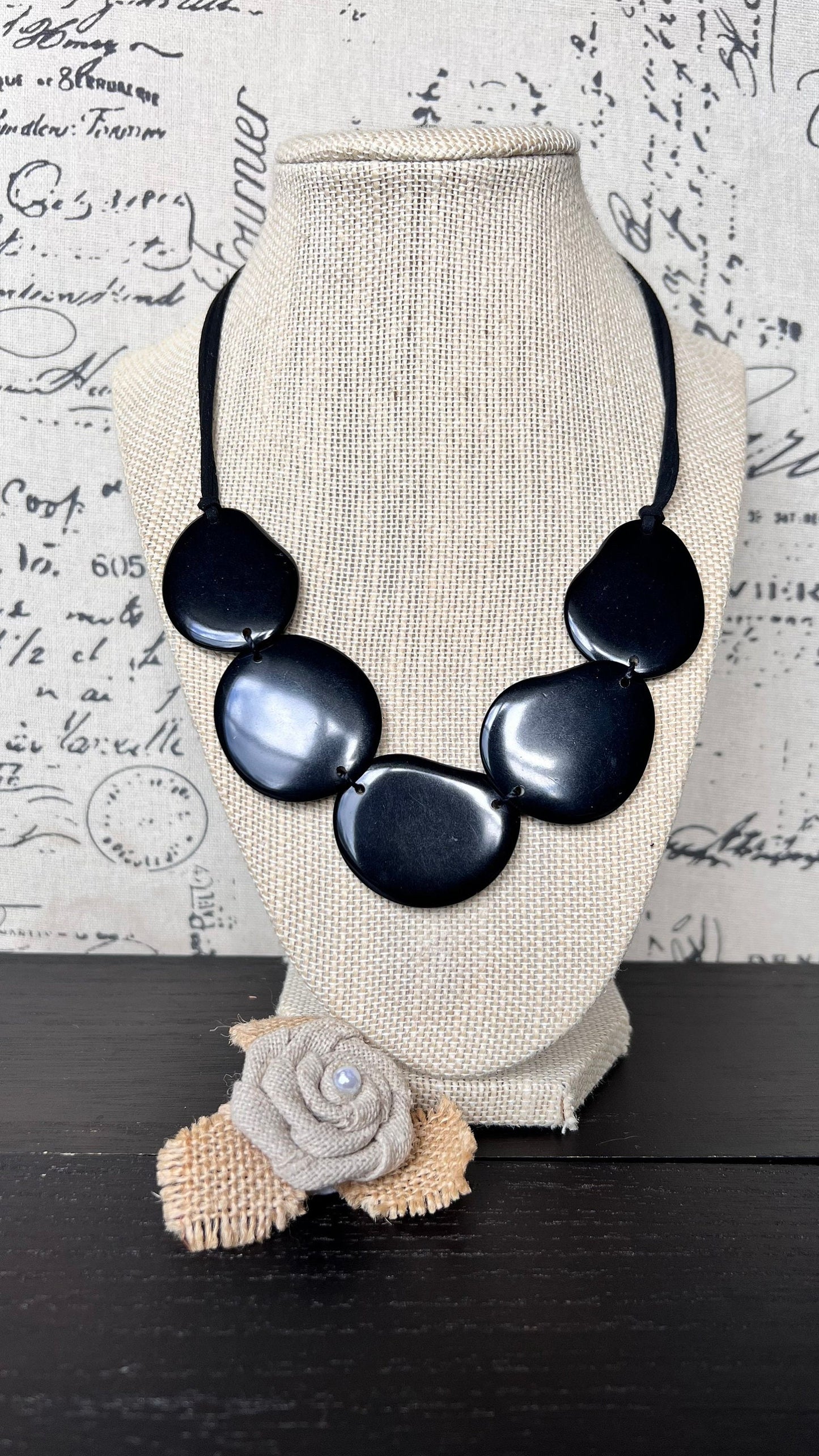 Black simple beaded necklace Tagua jewelry Adjustable necklace Lightweight Wearable art Fall fashion 2025 Boho statement necklace Artsy gift
