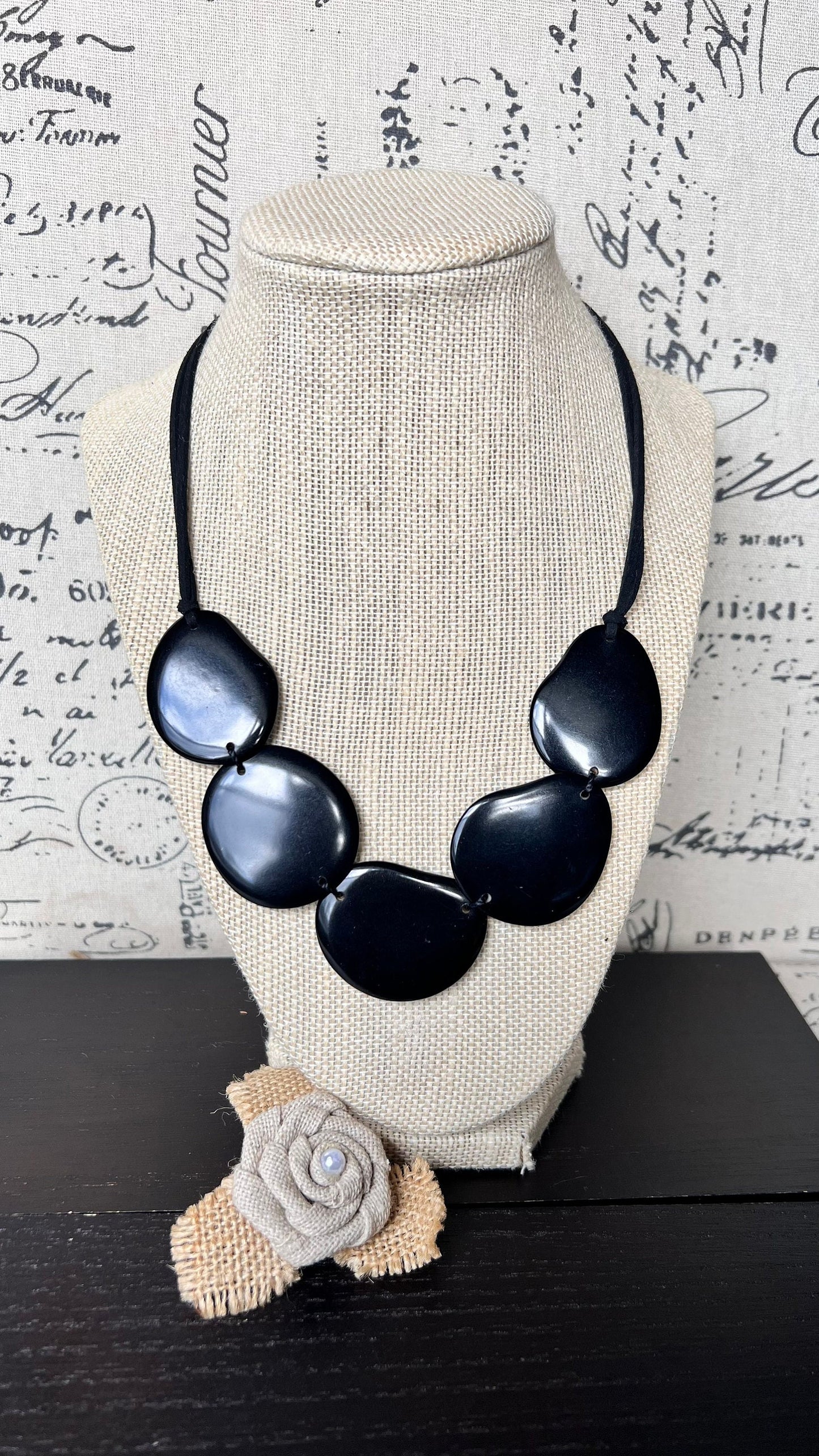 Black simple beaded necklace Tagua jewelry Adjustable necklace Lightweight Wearable art Fall fashion 2025 Boho statement necklace Artsy gift