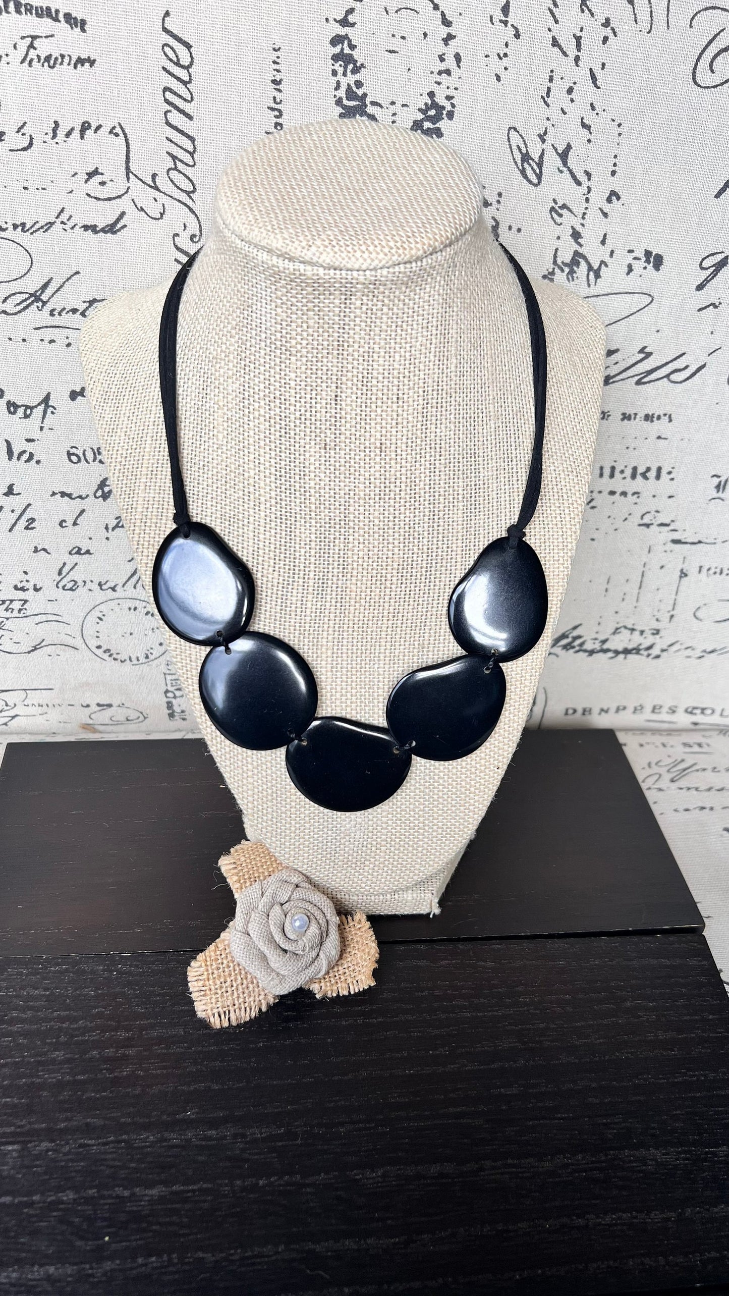 Black simple beaded necklace Tagua jewelry Adjustable necklace Lightweight Wearable art Fall fashion 2025 Boho statement necklace Artsy gift