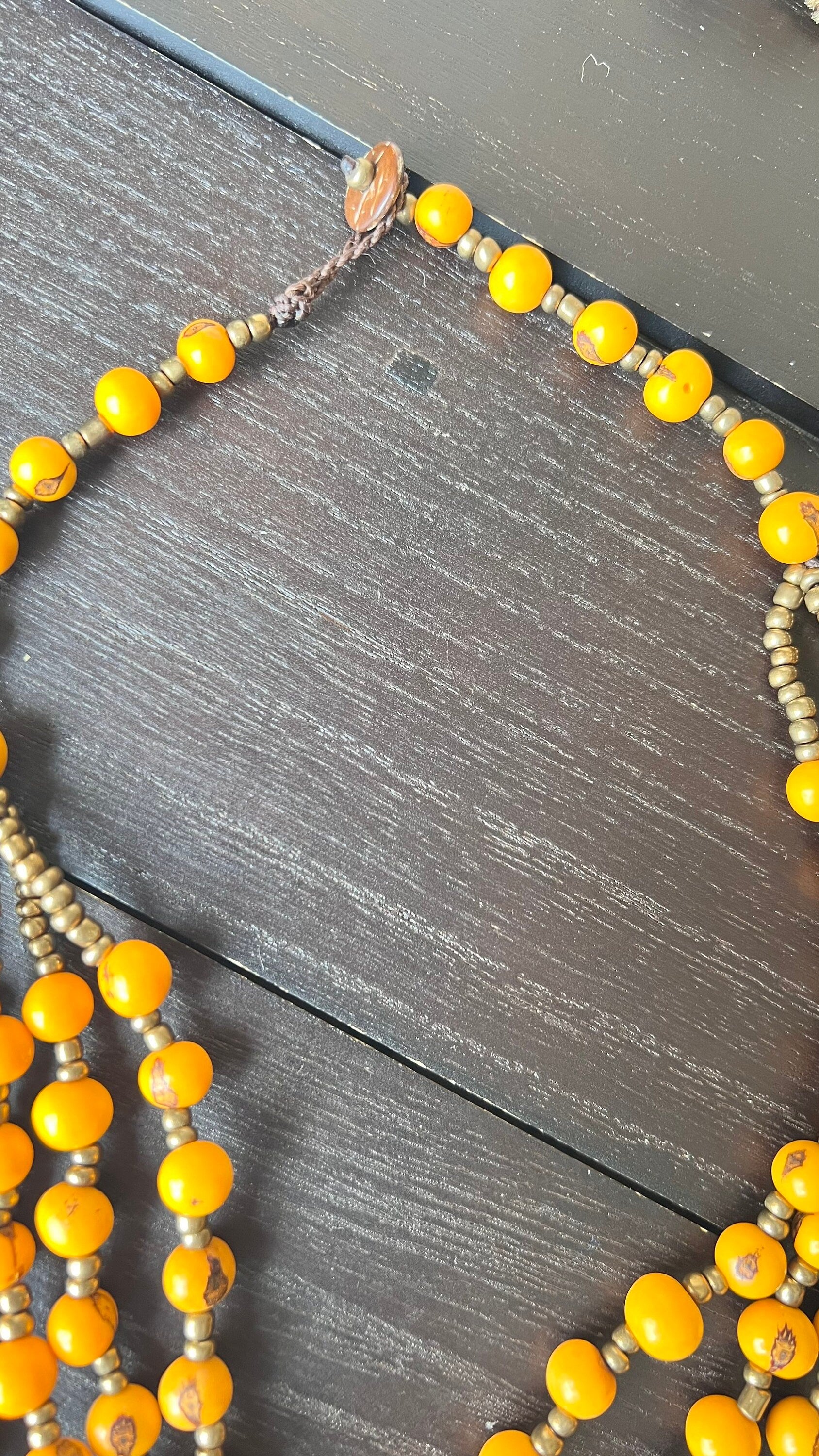 Yellow long necklace Acai jewelry Lightweight statement collar Artisan made in Ecuador Wearable art Fall fashion 2025s Multi layer necklace