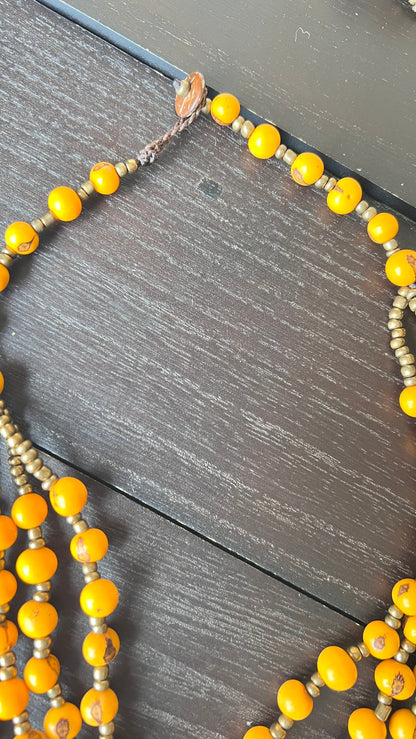 Yellow long necklace Acai jewelry Lightweight statement collar Artisan made in Ecuador Wearable art Fall fashion 2025s Multi layer necklace