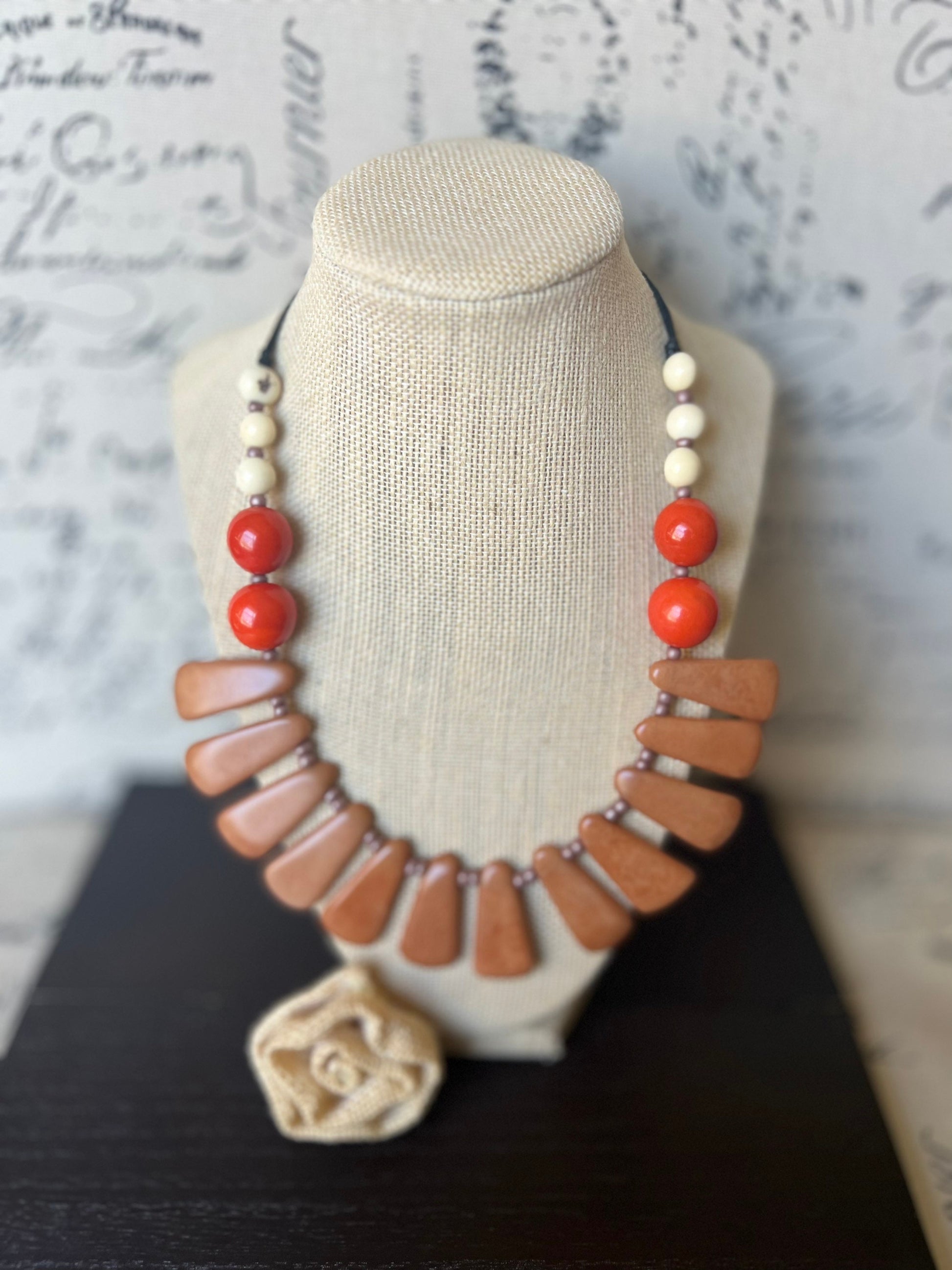 Brown statement adjustable necklace Tagua jewelry Fall fashion 2025s Big bold necklaces Wearable art Handmade beaded necklace Artsy gifts