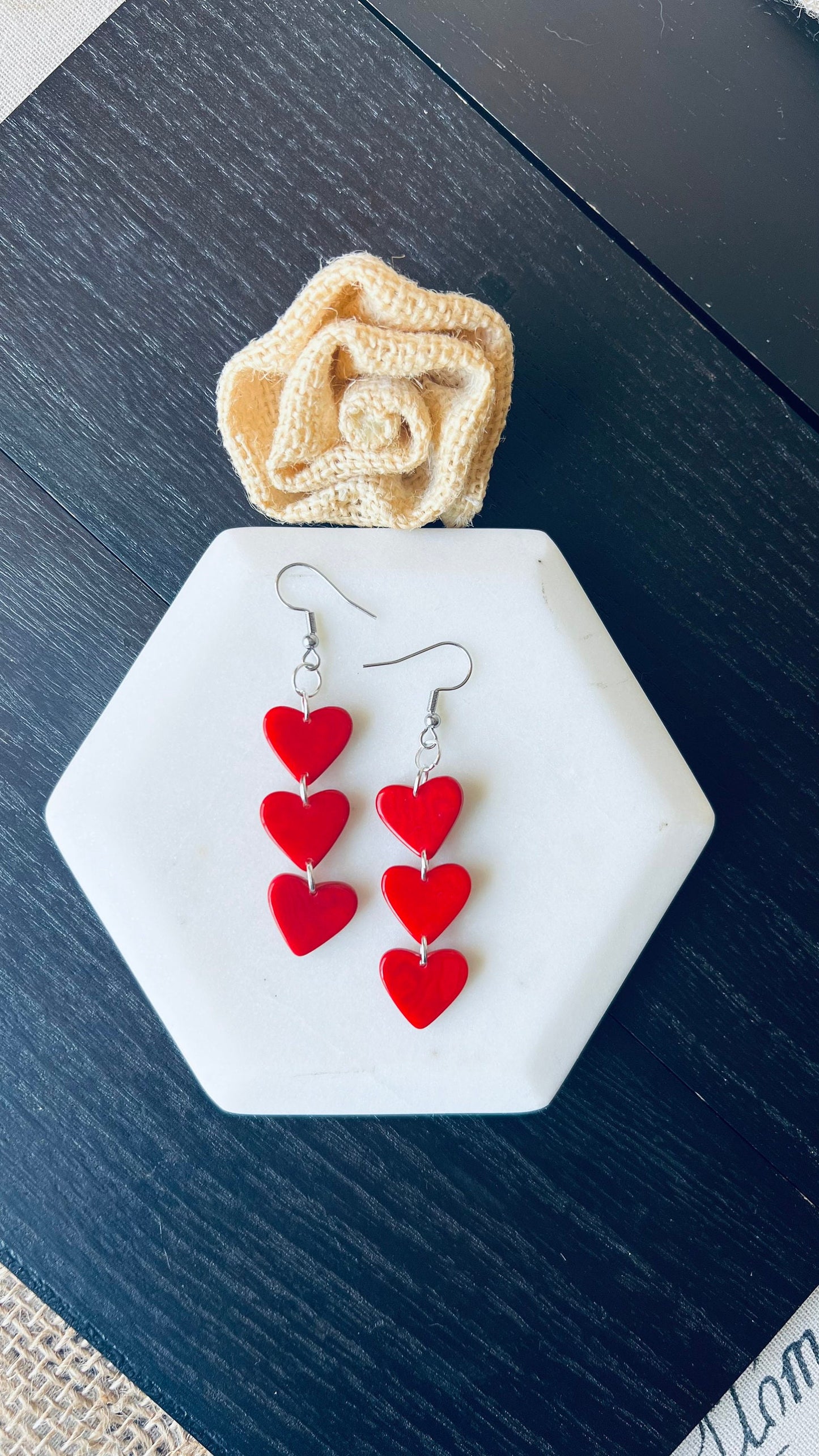 Red heart earrings Dangle and drop earrings Tagua jewelry Love earrings I love you earrings Waterfall drop earrings Fall fashion 2025