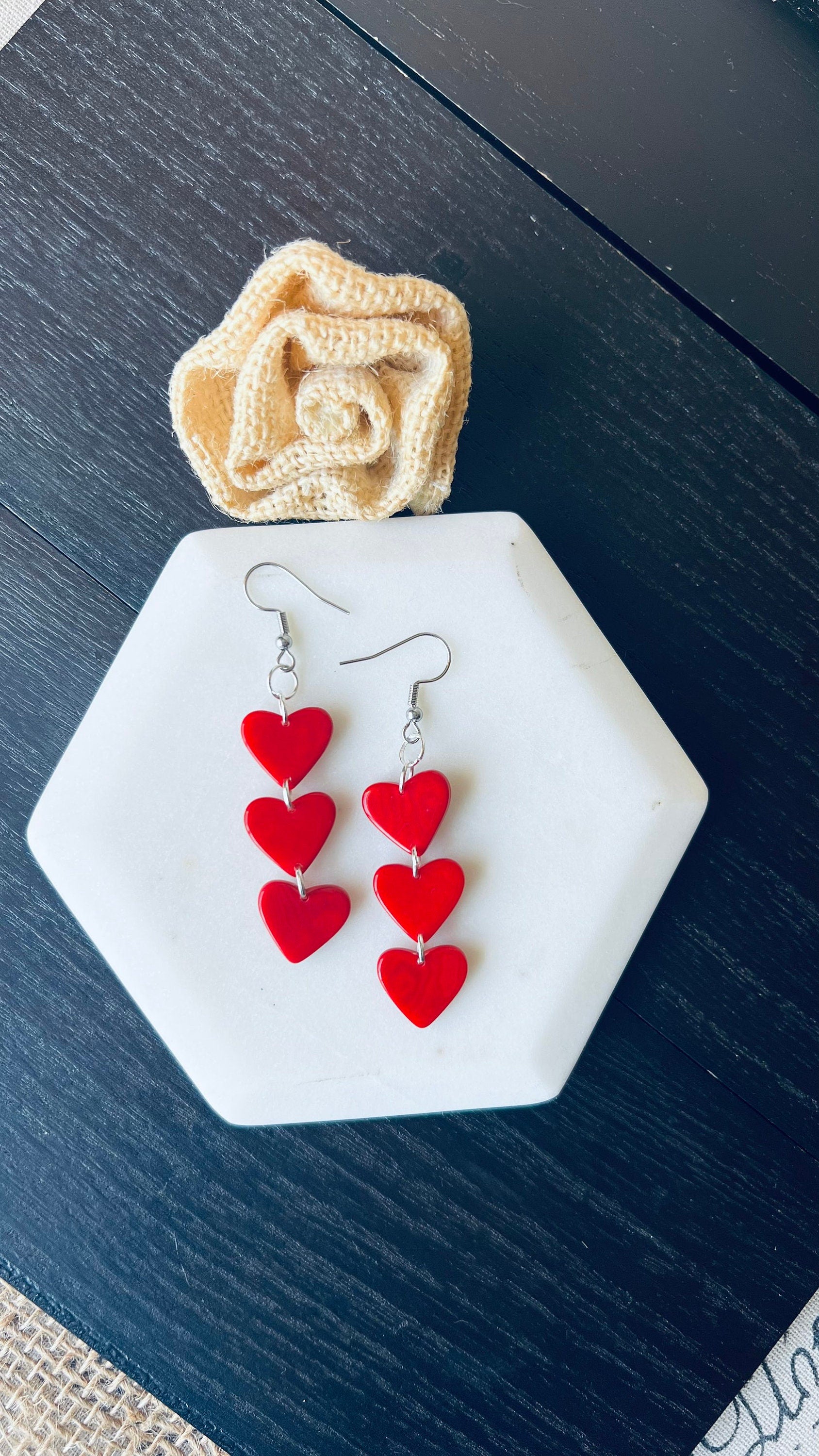 Red heart earrings Dangle and drop earrings Tagua jewelry Love earrings I love you earrings Waterfall drop earrings Fall fashion 2025