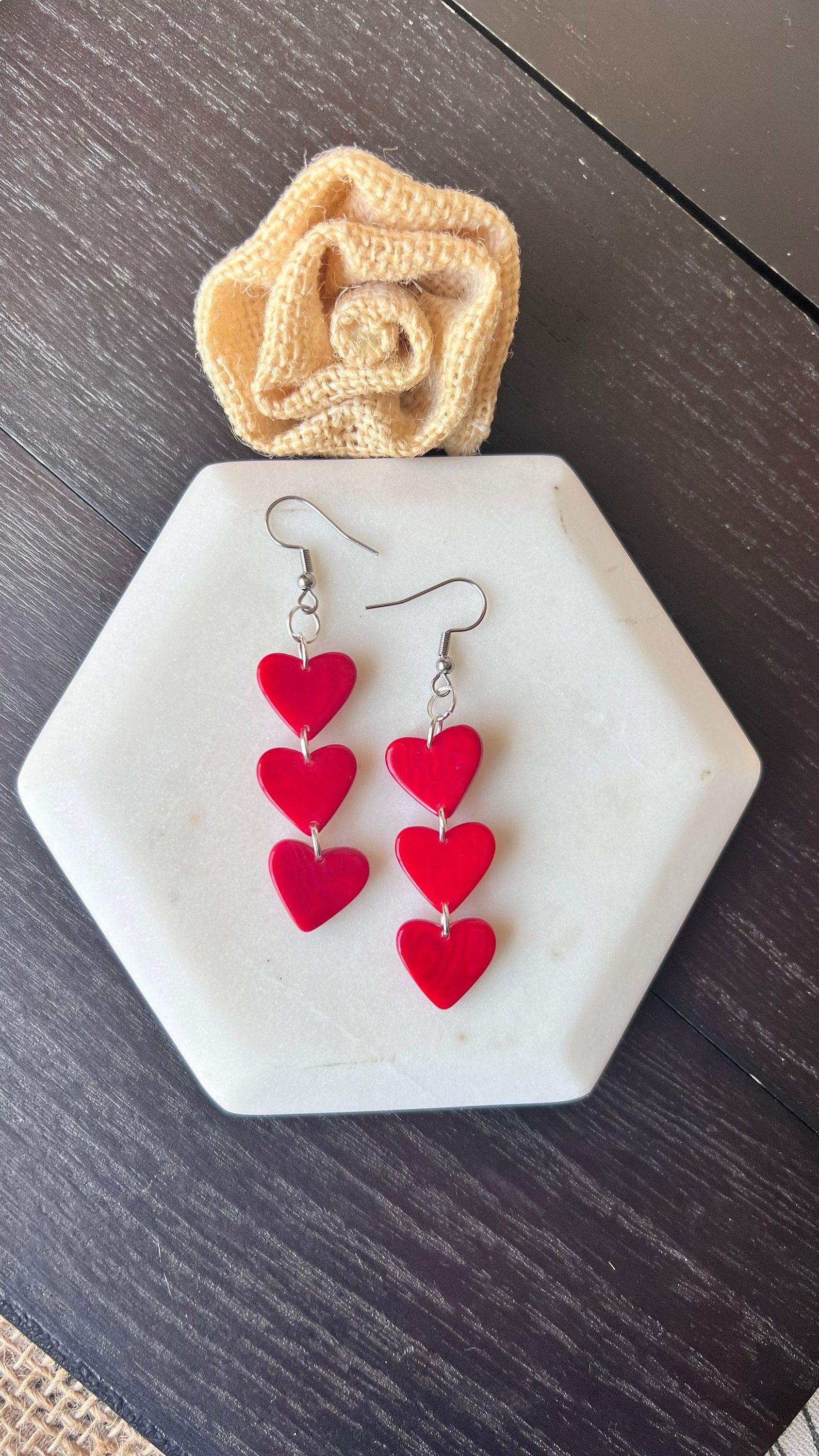 Red heart earrings Dangle and drop earrings Tagua jewelry Love earrings I love you earrings Waterfall drop earrings Fall fashion 2025