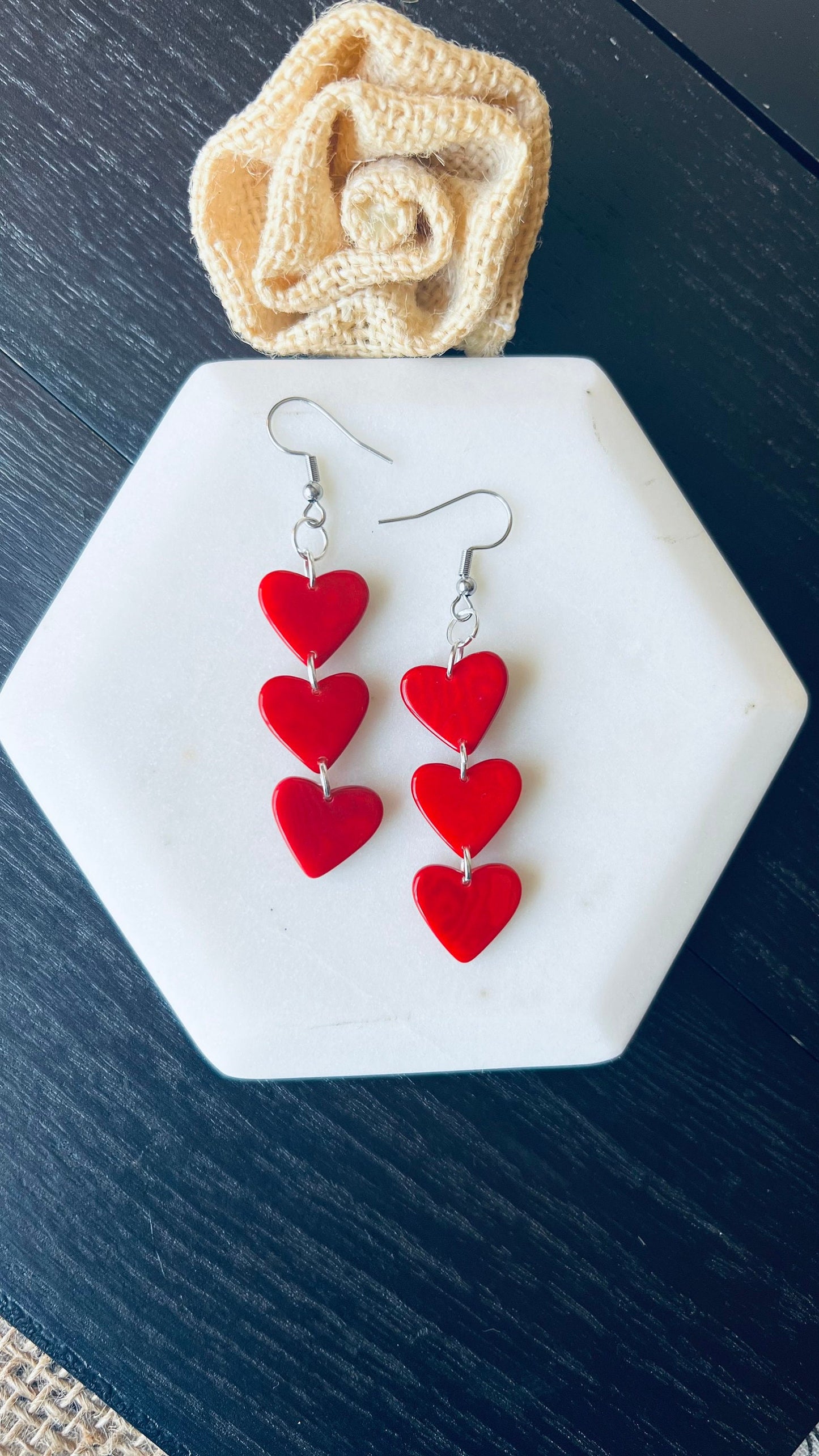 Red heart earrings Dangle and drop earrings Tagua jewelry Love earrings I love you earrings Waterfall drop earrings Fall fashion 2025