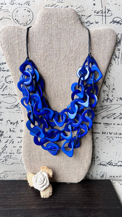 Royal blue big bold chunky necklace Tagua nut jewelry Adjustable collar Statement necklaces Fall fashion 2025s for wife Beach fashion trends