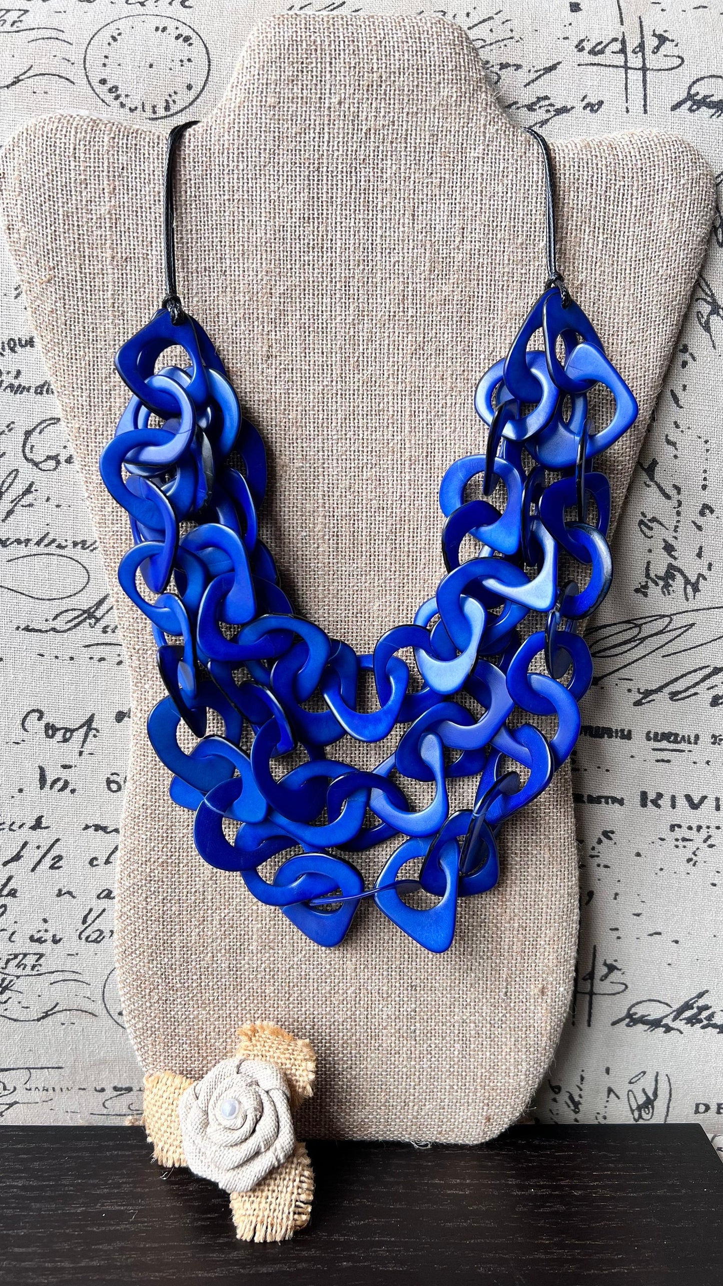 Royal blue big bold chunky necklace Tagua nut jewelry Adjustable collar Statement necklaces Fall fashion 2025s for wife Beach fashion trends