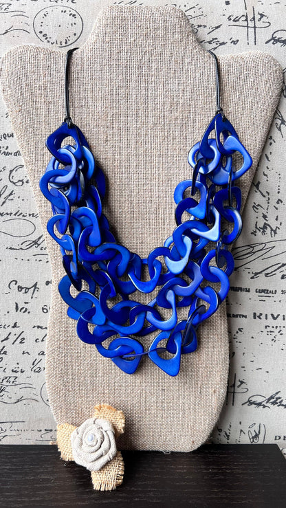 Royal blue big bold chunky necklace Tagua nut jewelry Adjustable collar Statement necklaces Fall fashion 2025s for wife Beach fashion trends