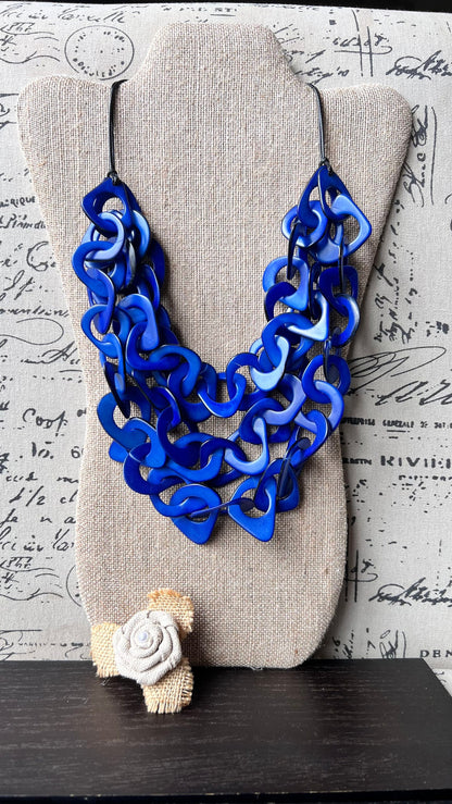 Royal blue big bold chunky necklace Tagua nut jewelry Adjustable collar Statement necklaces Fall fashion 2025s for wife Beach fashion trends