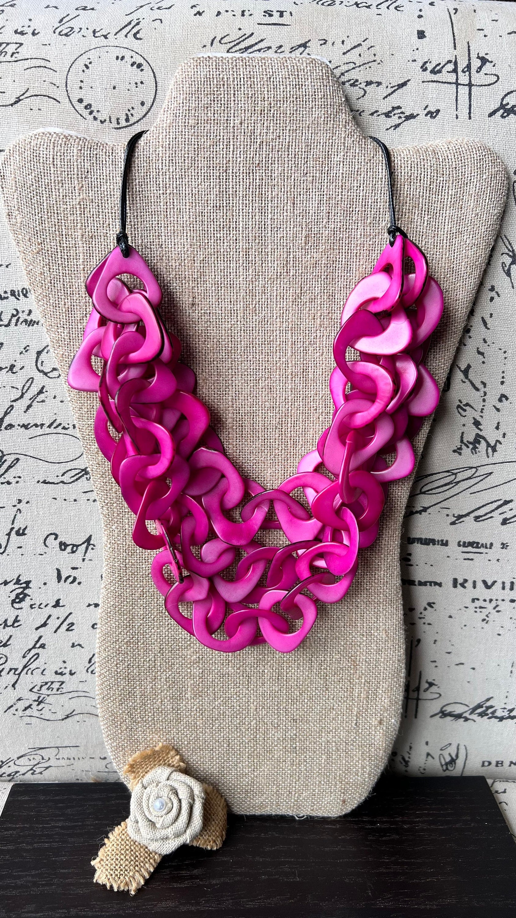 Pink statement necklace Chain link necklace chunky Tagua jewelry