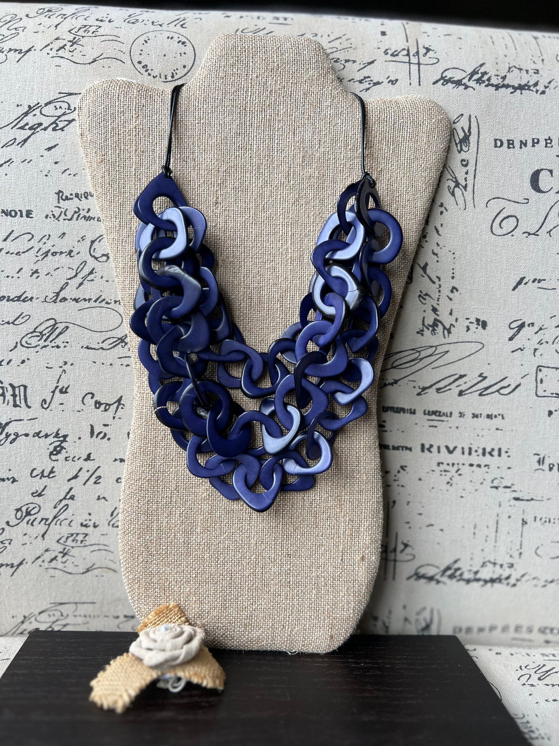 Lavender blue necklace Adjustable cord Christmas gift for wife Tagua jewelry Wearable art Fall fashion trends Multi strand necklace