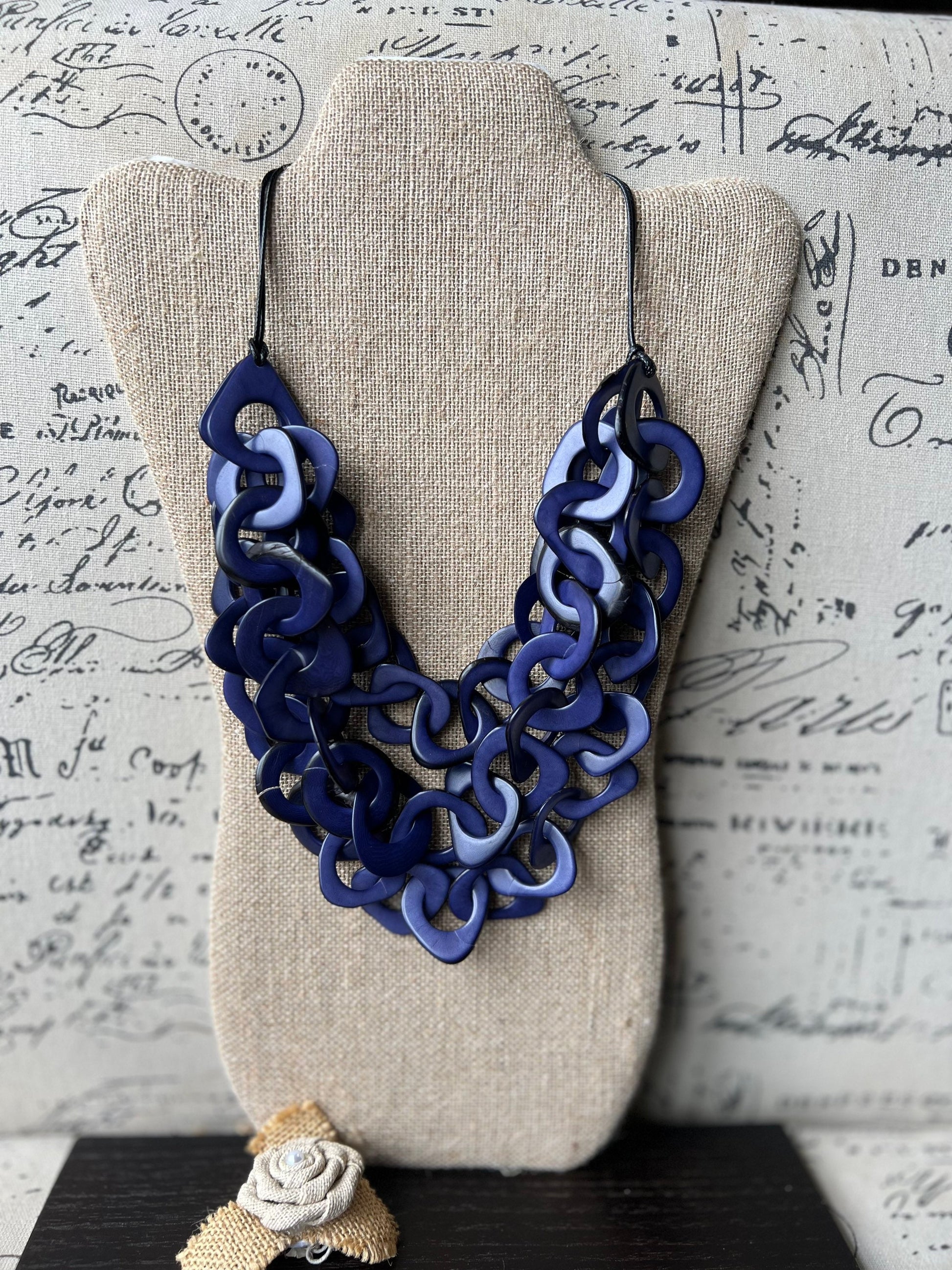 Lavender blue necklace Adjustable cord Christmas gift for wife Tagua jewelry Wearable art Fall fashion trends Multi strand necklace