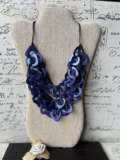Lavender blue necklace Adjustable cord Christmas gift for wife Tagua jewelry Wearable art Fall fashion trends Multi strand necklace