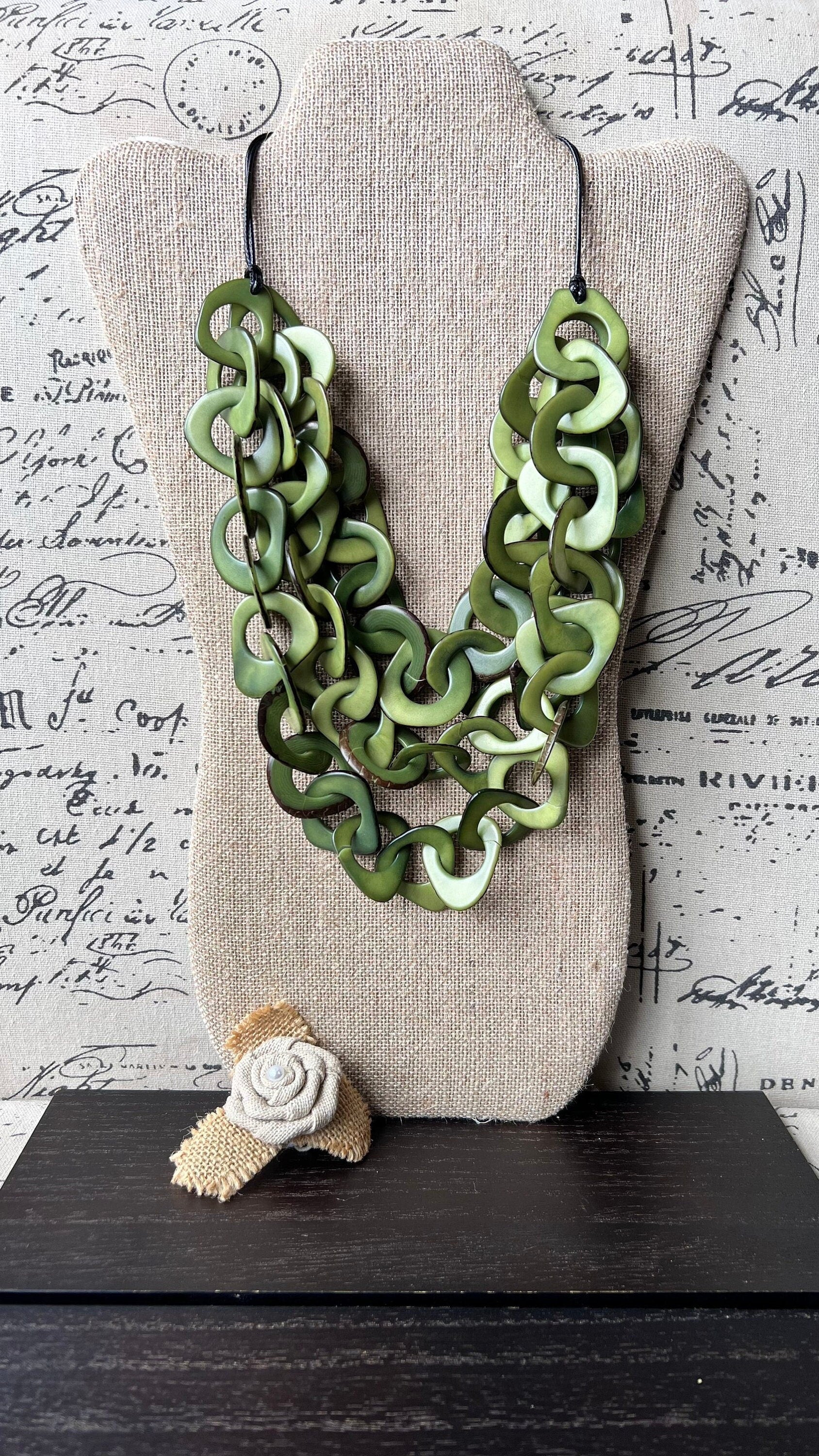 Olive green beaded necklace Tagua jewelry Mothers day gifts for mom Adjustable collar Big bold chunky necklaces Beach fashion trends