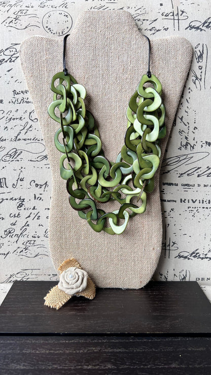 Olive green beaded necklace Tagua jewelry Mothers day gifts for mom Adjustable collar Big bold chunky necklaces Beach fashion trends