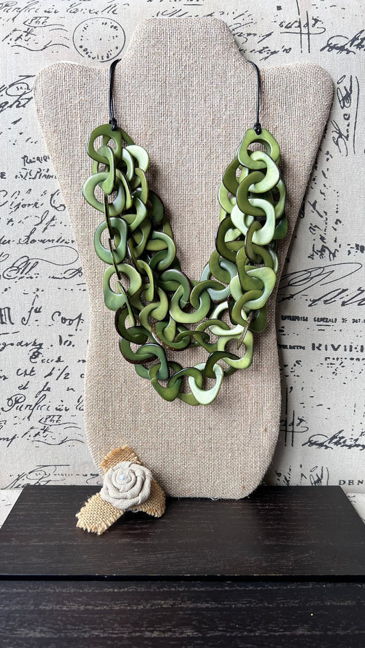 Olive green beaded necklace Tagua jewelry Mothers day gifts for mom Adjustable collar Big bold chunky necklaces Beach fashion trends