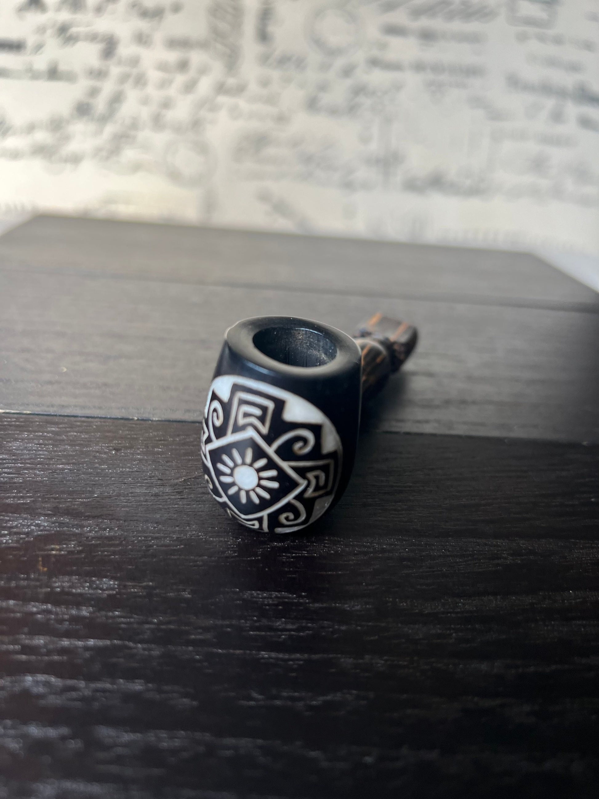 Sun smoking pipe Handcrafted smoking bowl Tagua nut and wood pipe Unique tribal hand pipe Shamanic healing tools Hippie style pipe Organic