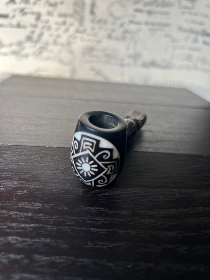 Sun smoking pipe Handcrafted smoking bowl Tagua nut and wood pipe Unique tribal hand pipe Shamanic healing tools Hippie style pipe Organic