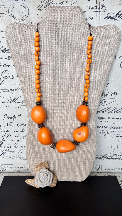 Orange extra long necklace Lightweight adjustable cord necklace Anniversary gifts for wife Art to wear Tagua jewelry Fall fashion 2025s