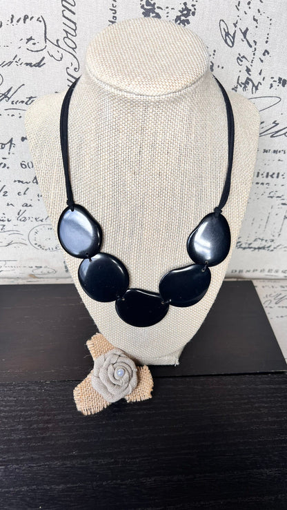 Black simple beaded necklace Tagua jewelry Adjustable necklace Lightweight Wearable art Fall fashion 2025 Boho statement necklace Artsy gift