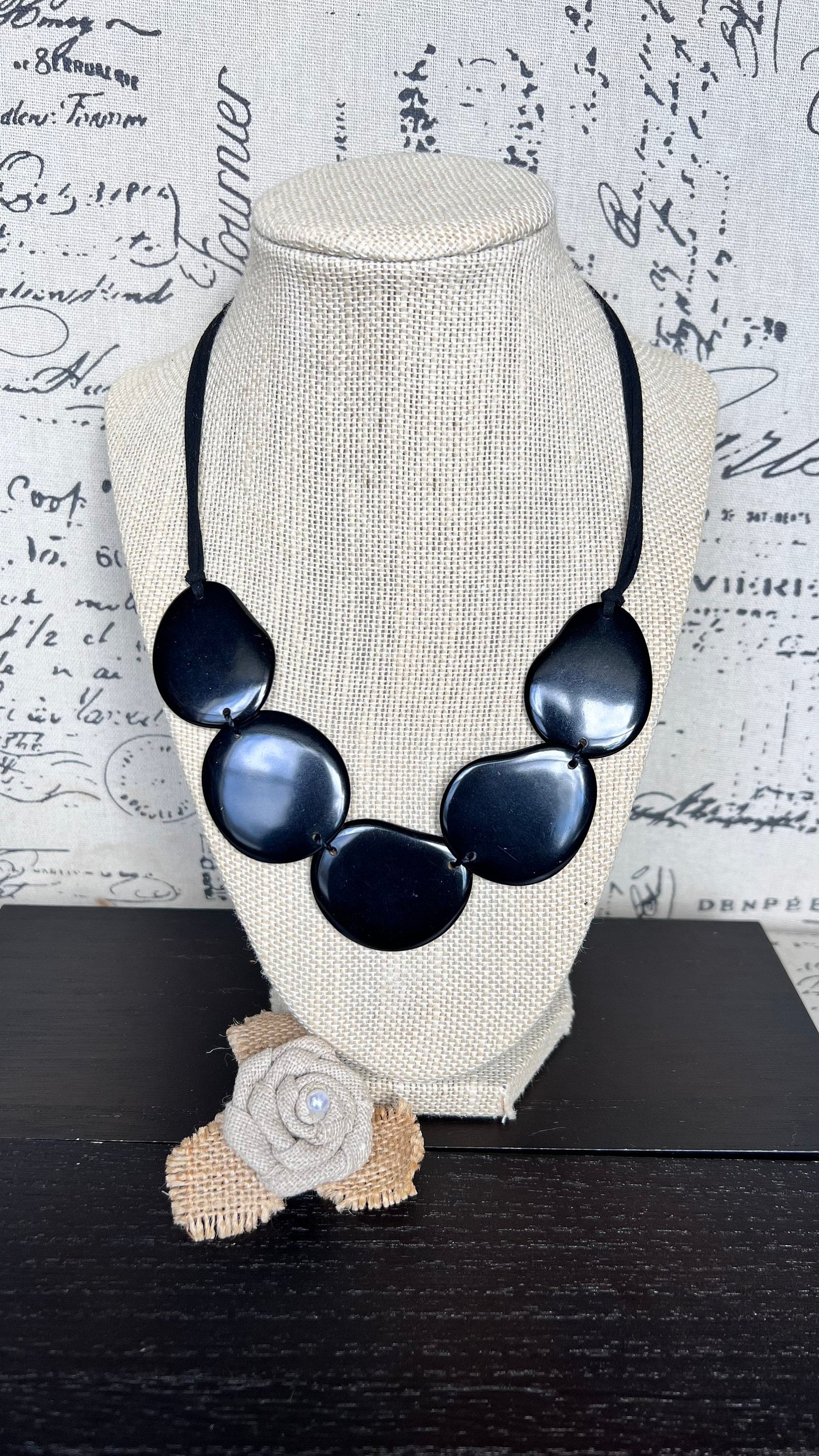 Black simple beaded necklace Tagua jewelry Adjustable necklace Lightweight Wearable art Fall fashion 2025 Boho statement necklace Artsy gift