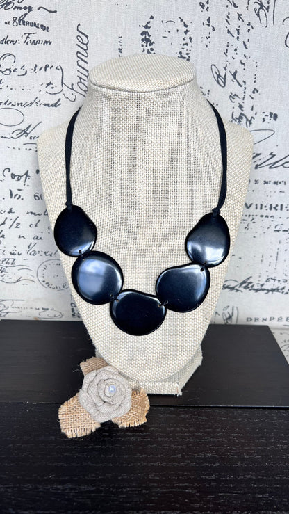 Black simple beaded necklace Tagua jewelry Adjustable necklace Lightweight Wearable art Fall fashion 2025 Boho statement necklace Artsy gift
