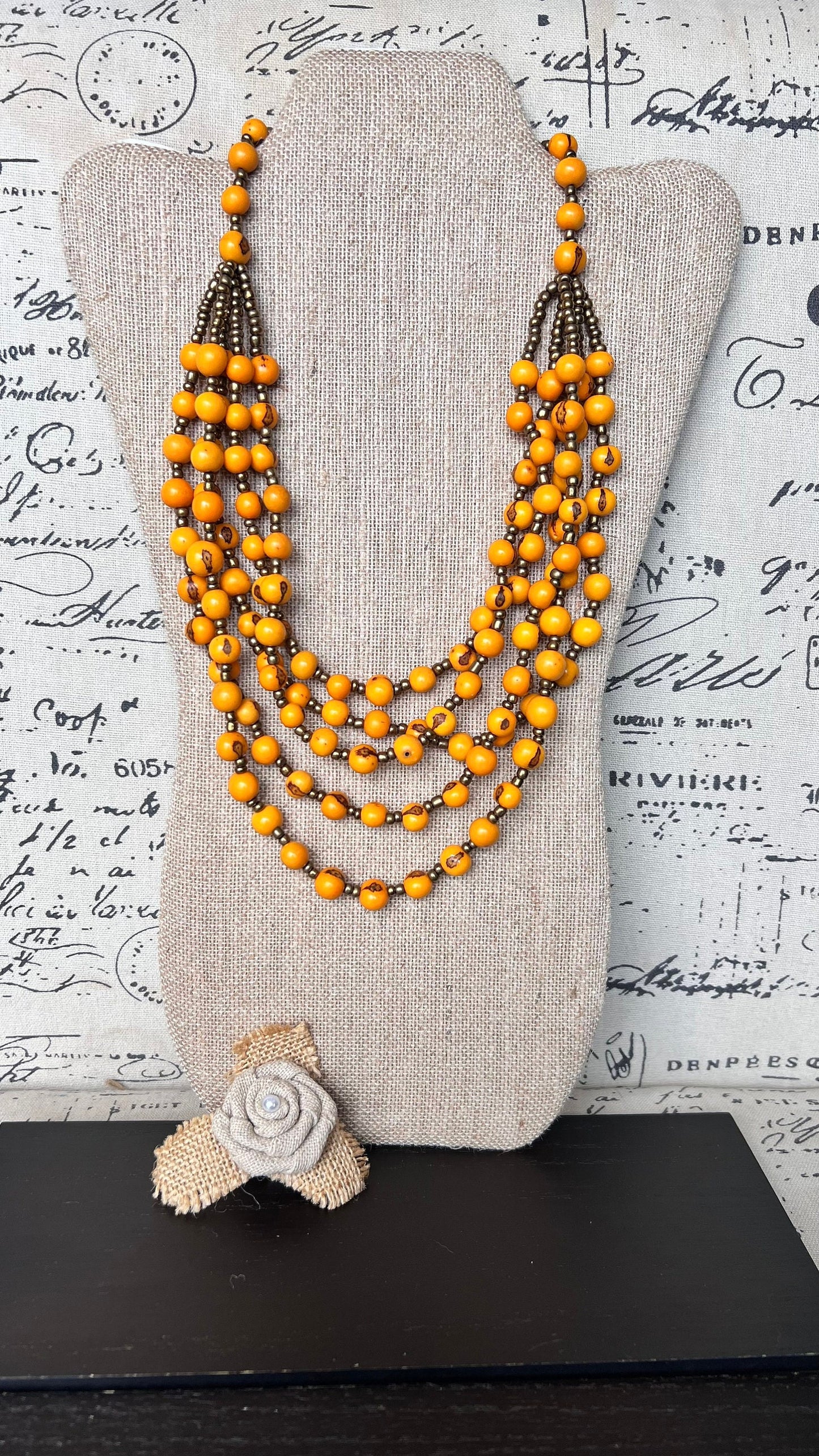 Yellow long necklace Acai jewelry Lightweight statement collar Artisan made in Ecuador Wearable art Fall fashion 2025s Multi layer necklace