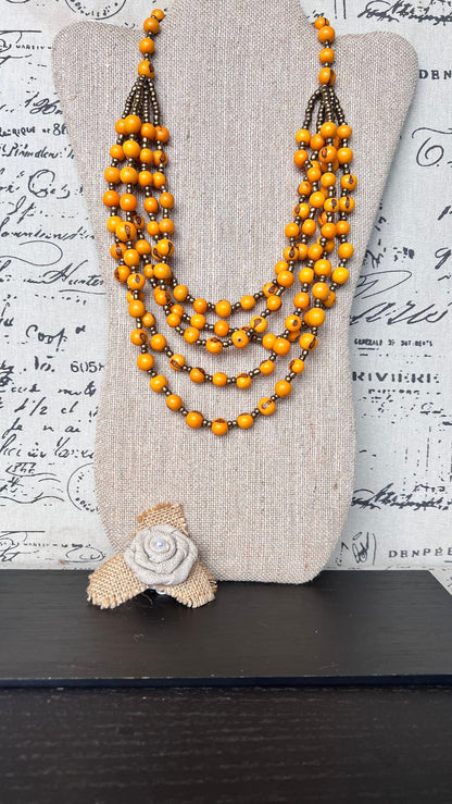 Yellow long necklace Acai jewelry Lightweight statement collar Artisan made in Ecuador Wearable art Fall fashion 2025s Multi layer necklace
