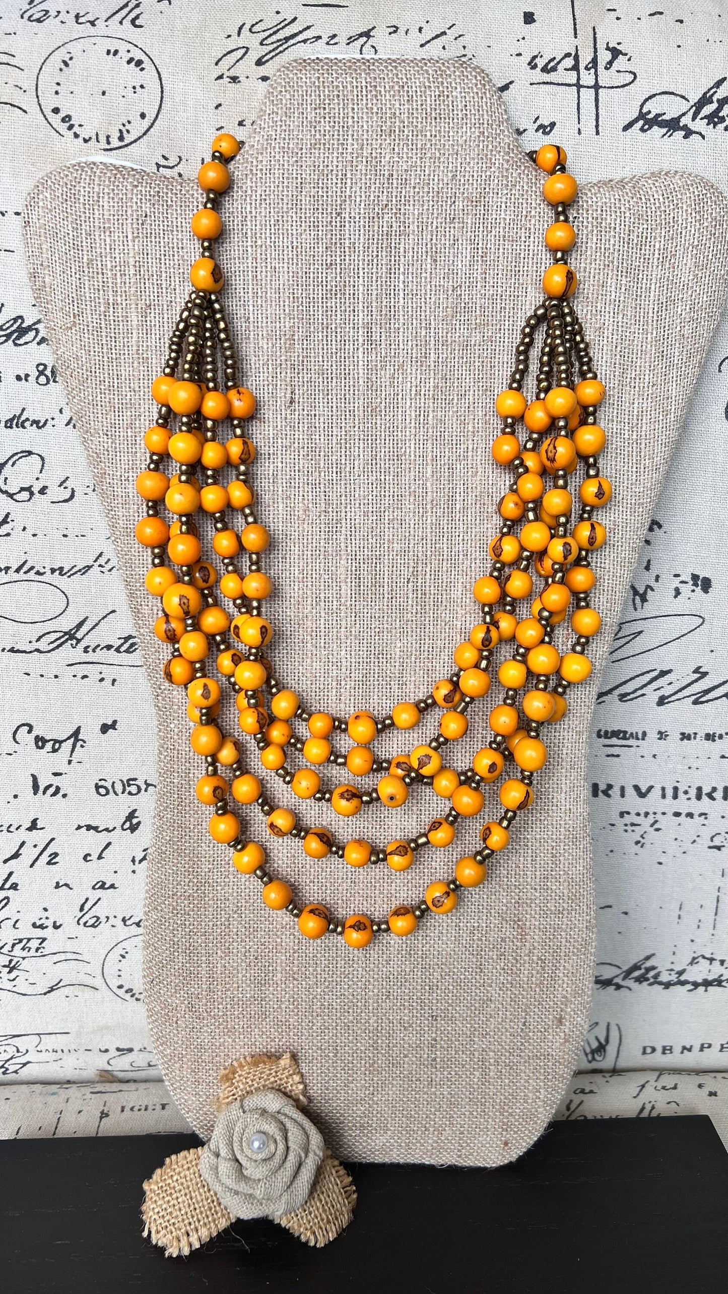 Yellow long necklace Acai jewelry Lightweight statement collar Artisan made in Ecuador Wearable art Fall fashion 2025s Multi layer necklace