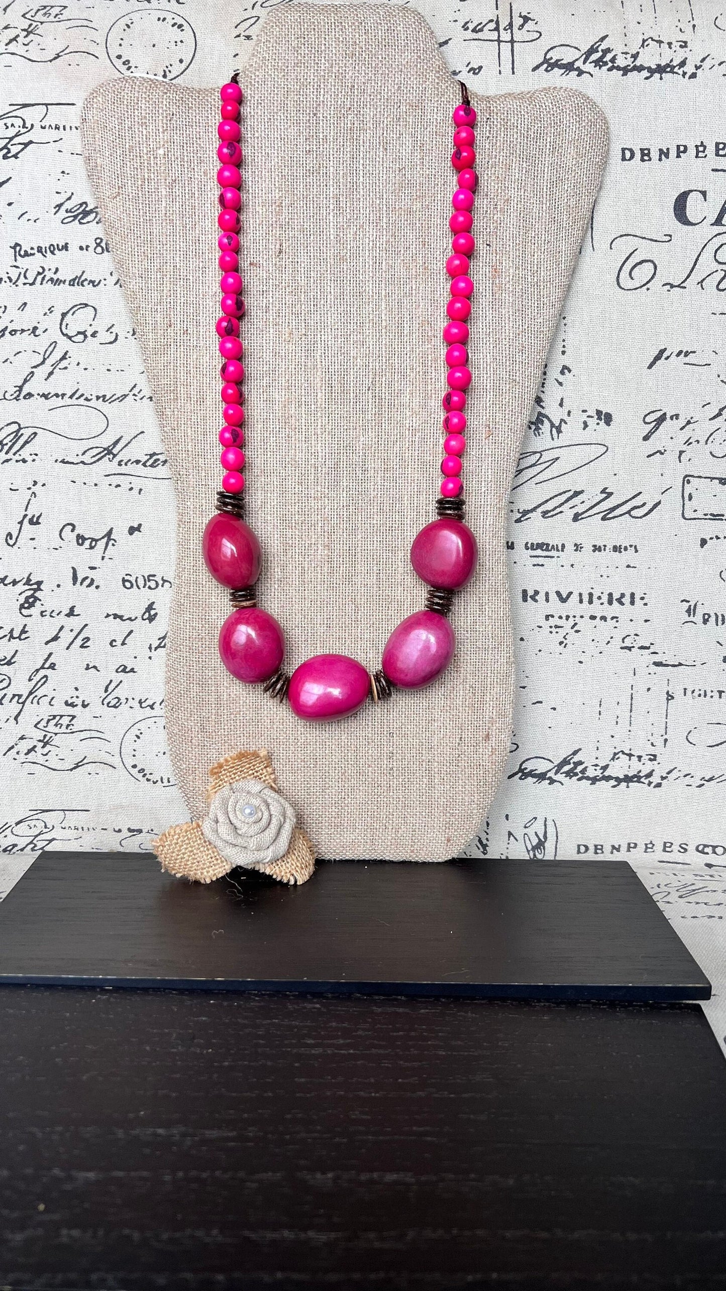 Hot Pink extra long necklace Tagua necklace Adjustable cord Fall fashion 2025 Mothers day gifts Big bold necklaces Statement bead necklace