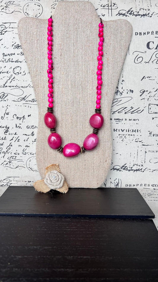 Hot Pink extra long necklace Tagua necklace Adjustable cord Fall fashion 2025 Mothers day gifts Big bold necklaces Statement bead necklace