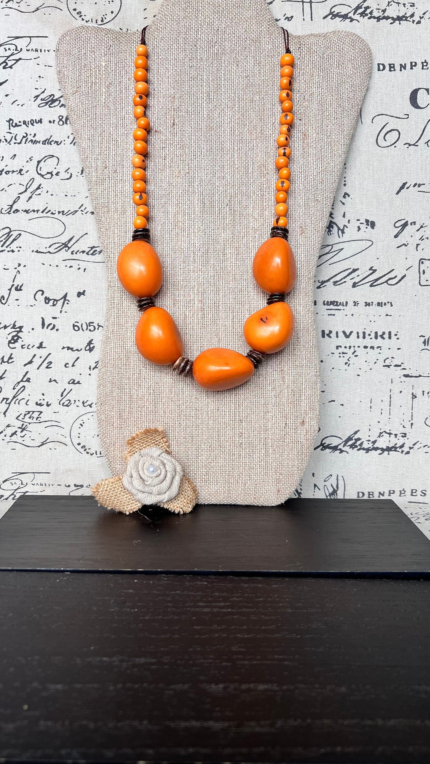 Orange extra long necklace Lightweight adjustable cord necklace Anniversary gifts for wife Art to wear Tagua jewelry Fall fashion 2025s
