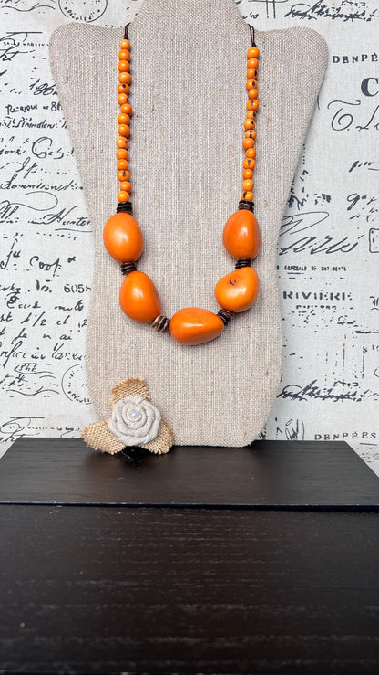 Orange extra long necklace Lightweight adjustable cord necklace Anniversary gifts for wife Art to wear Tagua jewelry Fall fashion 2025s
