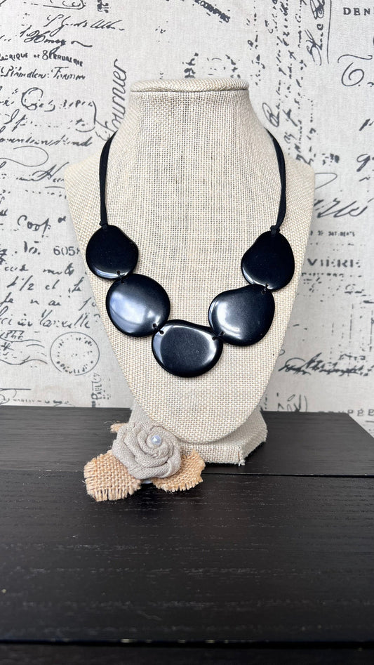 Black simple beaded necklace Tagua jewelry Adjustable necklace Lightweight Wearable art Fall fashion 2025 Boho statement necklace Artsy gift